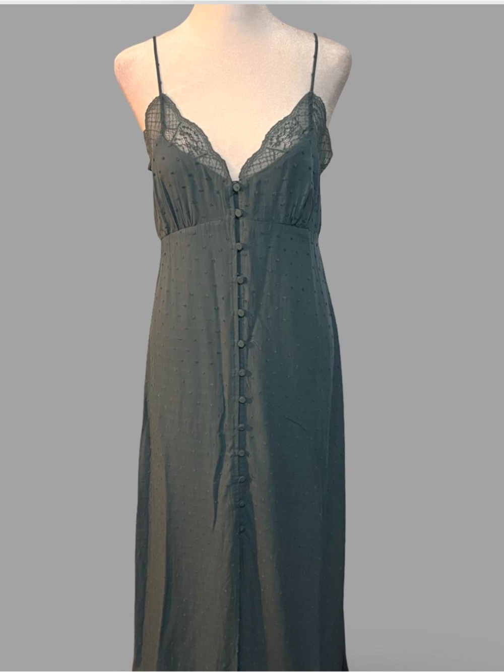 lovestitch Dark Green Lace-Trim Maxi Slip Dress